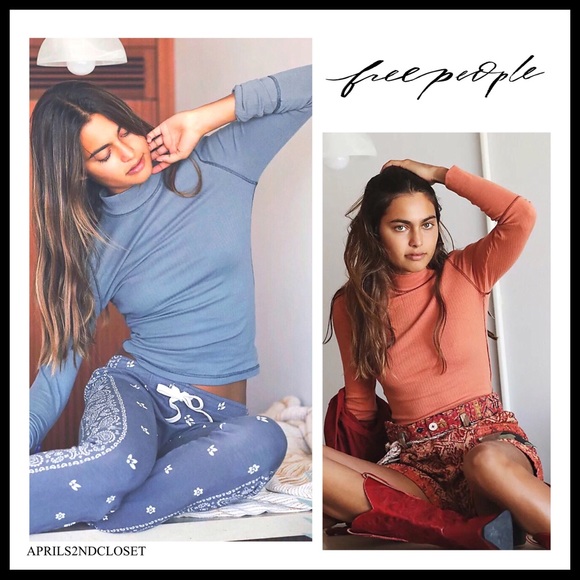 FREE PEOPLE BOHO KNIT TOP PULLOVER LONG SLEEVES MOCK NECK TEE A2C - Picture 8 of 16